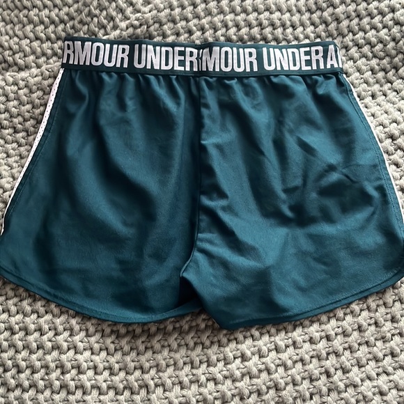 Under Armour.. forest green athletic shorts. - Picture 2 of 3